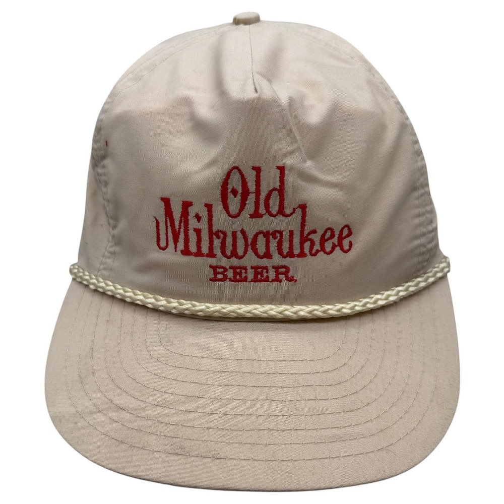 Vintage Old Milwaukee Beer Sportcap Rope Hat Beige Snapback Trucker Cap Mens
